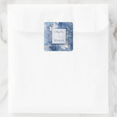 ネイビーブルーの大理石模様の花柄モノクロームモダンスクエア スクエアシール (バッグ)