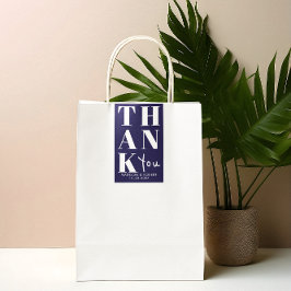 ネイビーブルーの大胆でシンプルな感謝の気持ちを表す結婚式の引出物 長方形シール