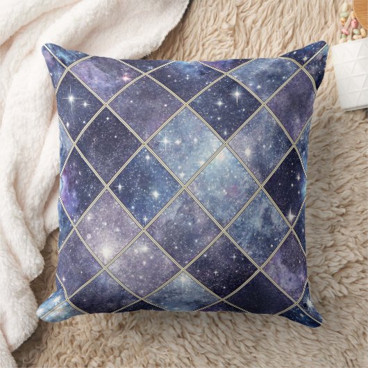 ネイビーブルーの天体ダイヤモンド格子星 クッション (ブランケット)