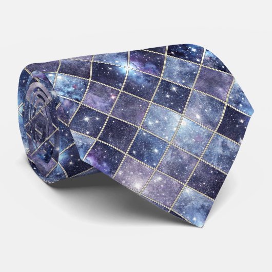 ネイビーブルーの天体ダイヤモンド格子星 ネクタイ (ロール)