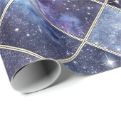 ネイビーブルーの天体ダイヤモンド格子星 ラッピングペーパー (ロールコーナー)