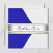 ネイビーブルーの女性の誕生日パーティー 招待状 (正面/裏面)