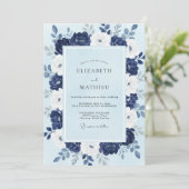 ネイビーブルーの寒い冬の結婚式 招待状 (スタンド正面)