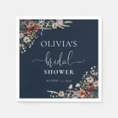 ネイビーブルーの小さな野の花のブライズシャワー スタンダードカクテルナプキン (正面)