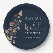 ネイビーブルーの小さな野の花のブライズシャワー ペーパープレート (正面)