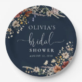 ネイビーブルーの小さな野の花のブライズシャワー ペーパープレート (正面)