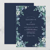 ネイビーブルーの幻想的な森の結婚式 招待状 (正面/裏面)