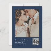 ネイビーブルーの幾何学フラワーQRコード付き写真結婚式 招待状 (裏面)