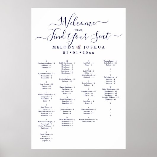 ネイビーブルーの座席表(アルファベット) ポスター (正面)