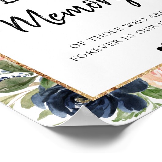 ネイビーブルーの愛のメモリーサイン フラワーアーチフレーム ポスター (角)