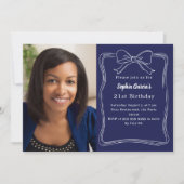 ネイビーブルーの手描き弓の写真の誕生日 招待状 (正面)