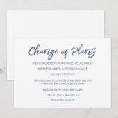 ネイビーブルーの手書きで結婚式の計画変更のお知らせ 招待状 (正面/裏面)