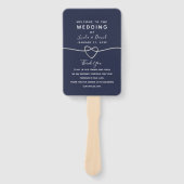 ネイビーブルーの手書き結婚式プログラム ハンドファン (正面)