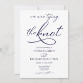 ネイビーブルーの文字で「We Are Tying The Knot」ウエディング 招待状 (正面)