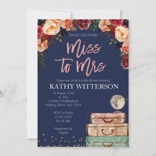 ネイビーブルーの旅行の招待状 招待状 (正面)