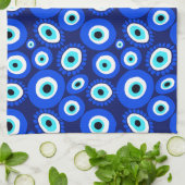 ネイビーブルーの明るいギリシャのアイパターン キッチンタオル (折り畳み)
