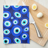 ネイビーブルーの明るいギリシャのアイパターン キッチンタオル (四つ折り)