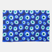 ネイビーブルーの明るいギリシャのアイパターン キッチンタオル (横)