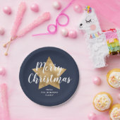 ネイビーブルーの星のクリスマス ペーパープレート (パーティー)