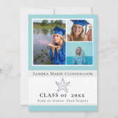 ネイビーブルーの星型卒業おめでとう 招待状 (正面)