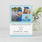 ネイビーブルーの星型卒業おめでとう 招待状 (スタンド正面)