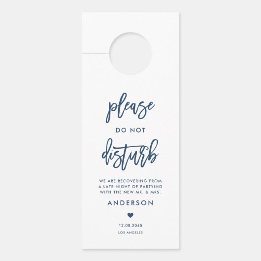 ネイビーブルーの書道が邪魔し結婚ない ドアノブサイン (正面)