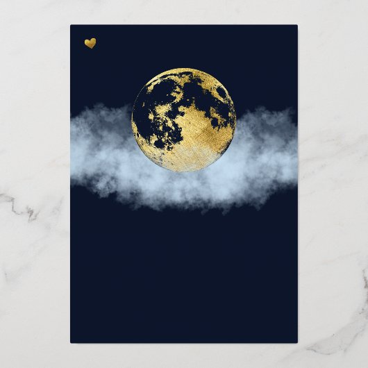 ネイビーブルーの月と星の上に金ゴールド赤ちゃんシャワー 箔招待状 (裏面)