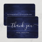 ネイビーブルーの木製ウェディングシャワー誕生日 サンキューカード (正面/裏面)