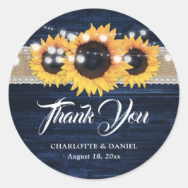 ネイビーブルーの木製麻リネン花レースひまわりウェディング ラウンドシール