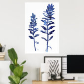 ネイビーブルーの枝の葉付きアート2つ ポスター (ホームオフィス)