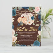 ネイビーブルーの桃の花とパンプキンの木のウェディングシャワー 招待状 (スタンド正面)