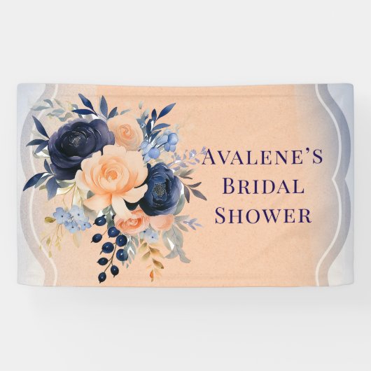 ネイビーブルーの桃の花を飾ったフラワーシャワー 横断幕 (横)