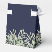 ネイビーブルーの植物のモノグラム ウェディング フェイバーボックス (裏面サイド)
