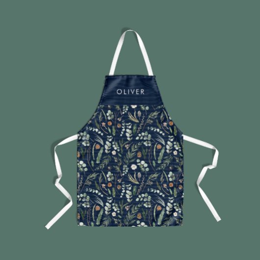 ネイビーブルーの植物エレガントモダン科の贈り物 エプロン