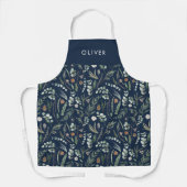 ネイビーブルーの植物エレガントモダン科の贈り物 エプロン (正面)