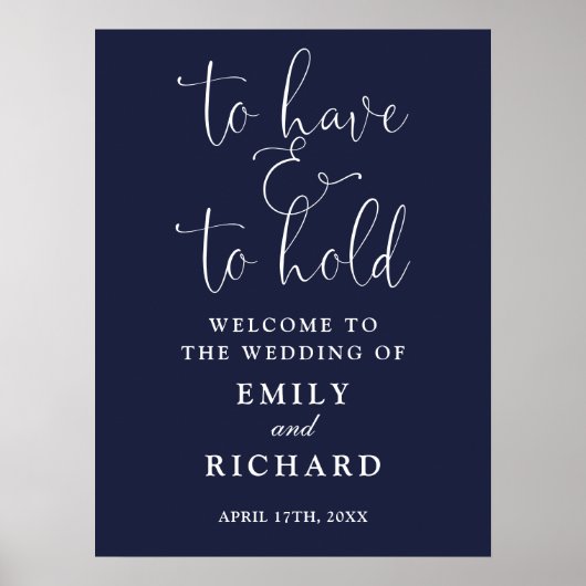 ネイビーブルーの歓迎サイン結婚を持っている ポスター (正面)