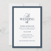 ネイビーブルーの正式な結婚式招待状(RSVP QRコード付き) 招待状 (正面)