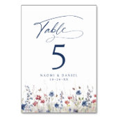ネイビーブルーの水彩の野の花のラスティックな結婚式 テーブルナンバー (裏面)