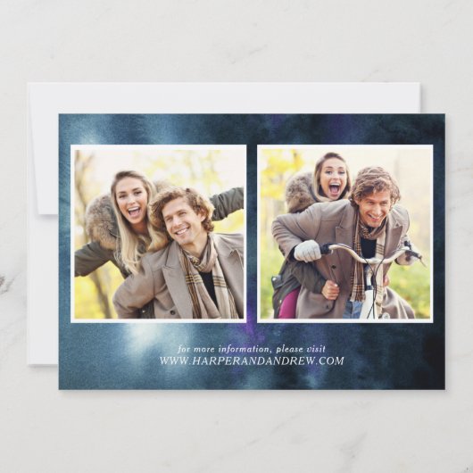 ネイビーブルーの水彩写真コラージュ Save the Date セーブザデート (裏面)