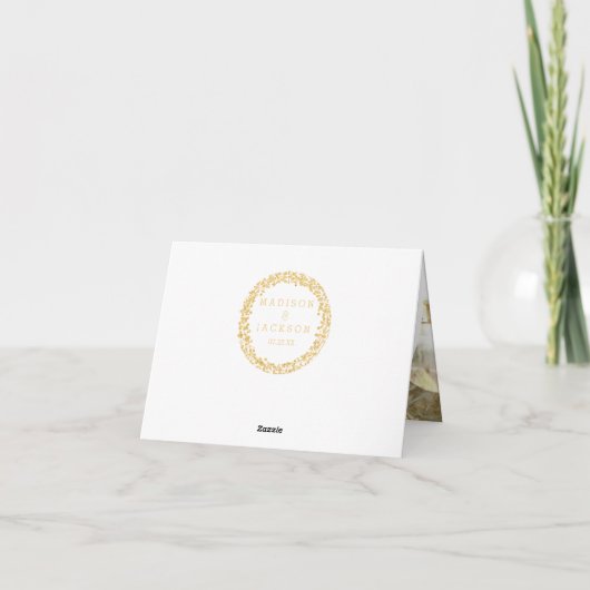 ネイビーブルーの水彩画とゴールドの結婚式のお礼カード サンキューカード (裏面)