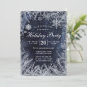 ネイビーブルーの水彩画とシルバーのクリスマスパーティー 招待状 (スタンド正面)
