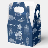 ネイビーブルーの水彩画の海の海洋生物 フェイバーボックス (オープン)