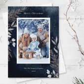 ネイビーブルーの水彩画の灰色の冬の葉 シーズンカード