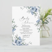 ネイビーブルーの水彩画の花と葉 ブライダルショー 招待状 (スタンド正面)