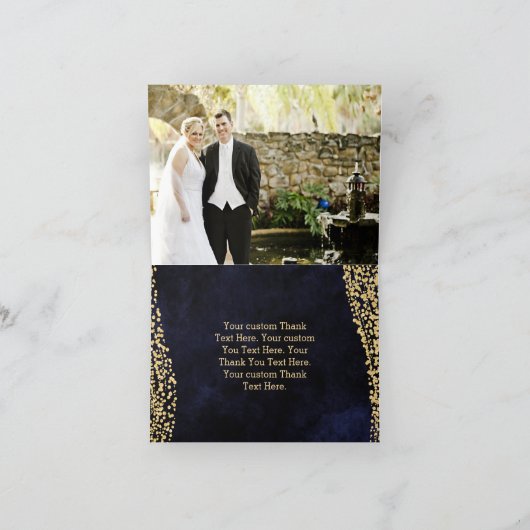 ネイビーブルーの水彩画 & ゴールドグリッター 結婚式のお礼カード サンキューカード (内部)