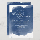 ネイビーブルーの水彩画 ブライダルシャワー 招待状 (正面/裏面)