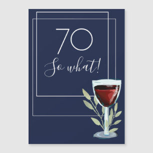 ネイビーブルーの水彩画 ワインボトル 70歳の誕生日 マグネット