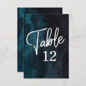 ネイビーブルーの水彩画 & 白のテーブル番号カード 招待状 (正面/裏面)