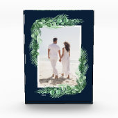 ネイビーブルーの水彩緑 フォトブロック (正面)