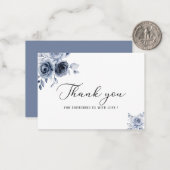 ネイビーブルーの水彩花と葉ベビーショー ノートカード (正面/裏面インサイチュ)